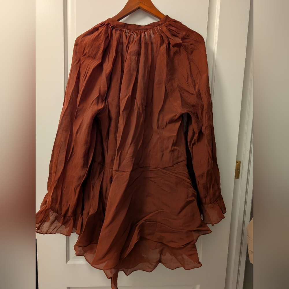 NWT H&M Flounced Ruffle Mini Dress In Rust - Picture 7 of 7
